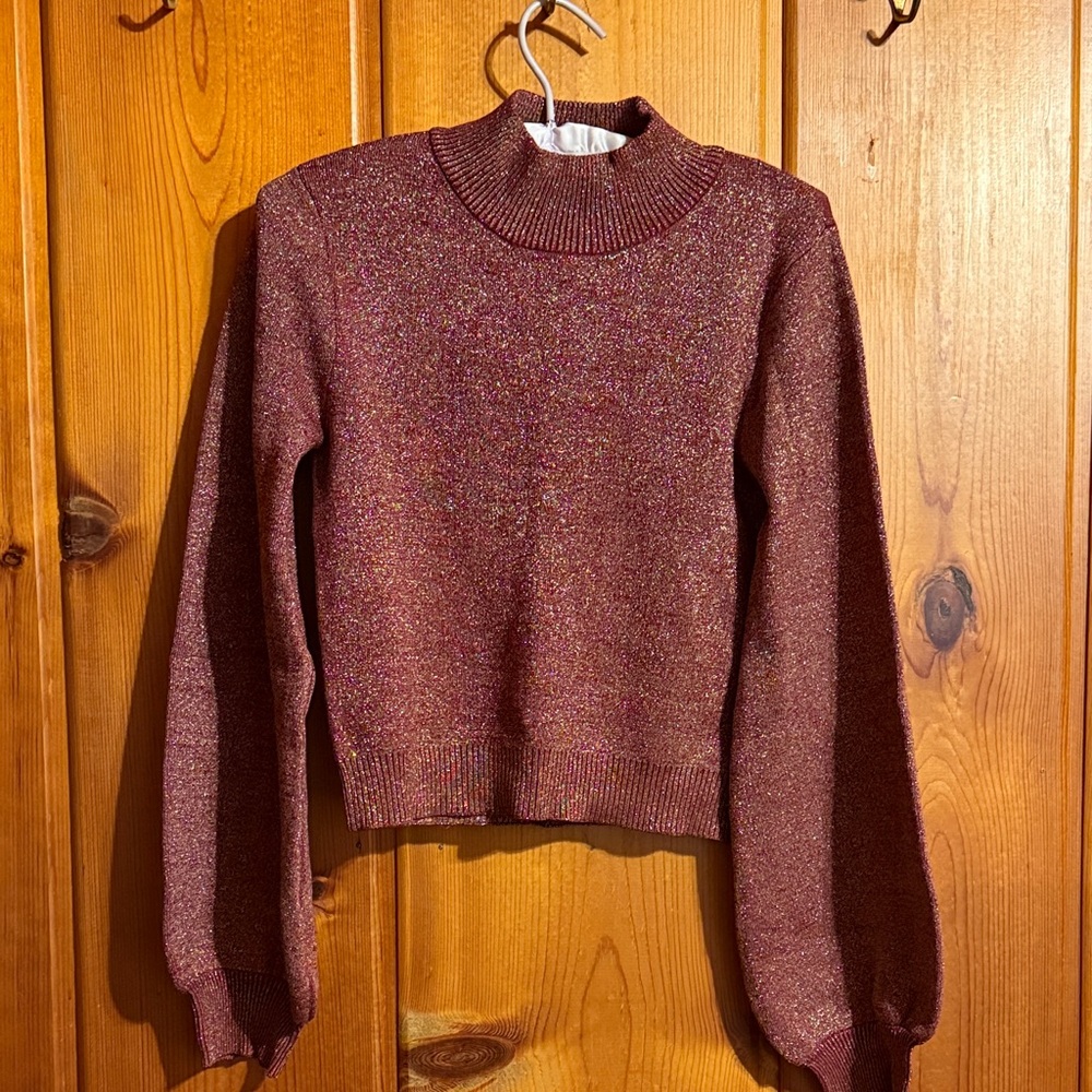 Lulu's Shimmering Burgundy Turtleneck Sweater